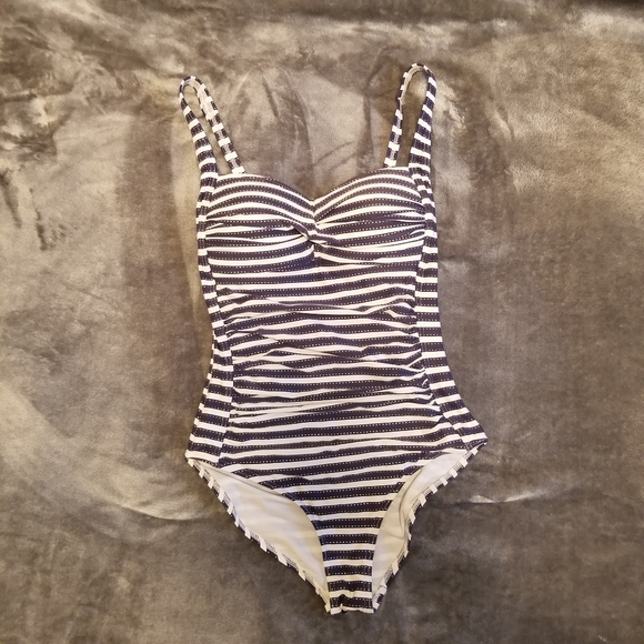 Navy and White Striped One-Piece Swimsuit - Picture 1 of 5